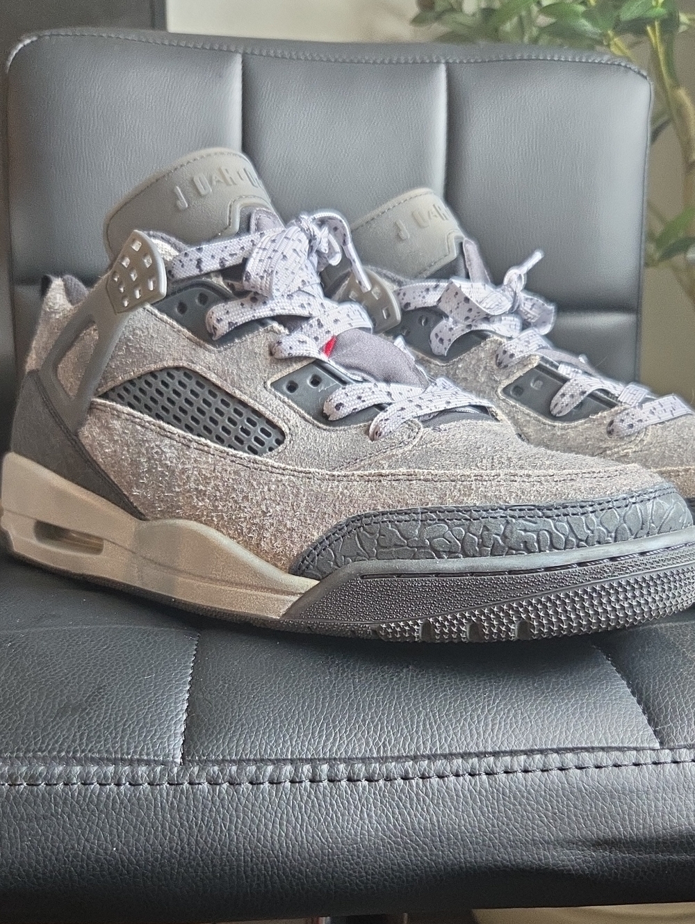 Jordan Men's Grey and Black Suede/Leather Sneakers